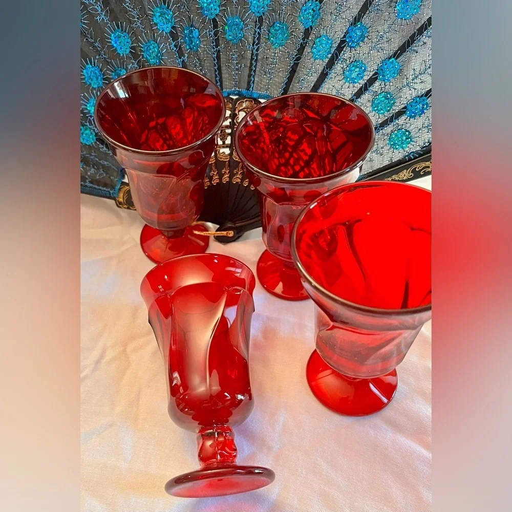 Fostoria Jamestown Ruby Red Juice Goblets - Set of 4 MCM Vintage Glassware 4.75